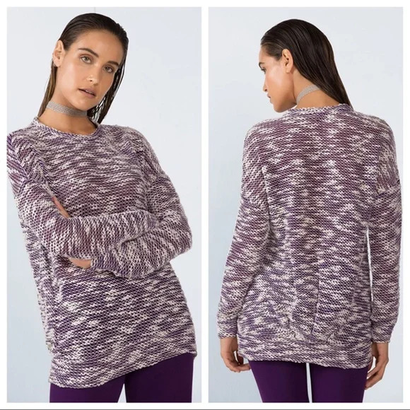 Fabletics Size L Juliette Popcorn Pullover Sweater Purple Cream - Picture 3 of 10